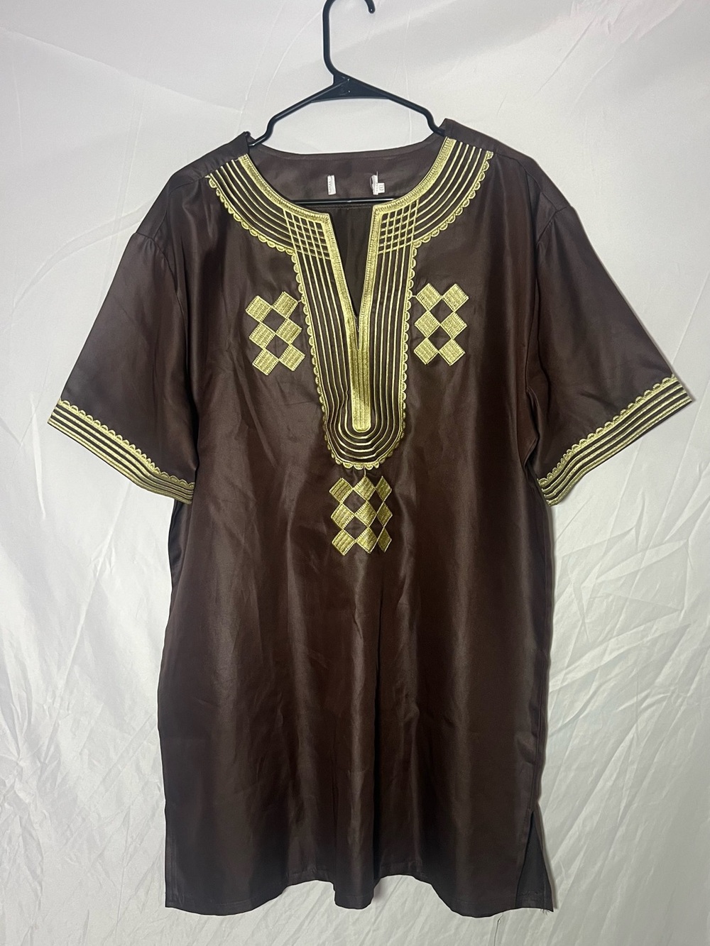 Source Unknown Brown Men’s Agbada with Gold Embroidery